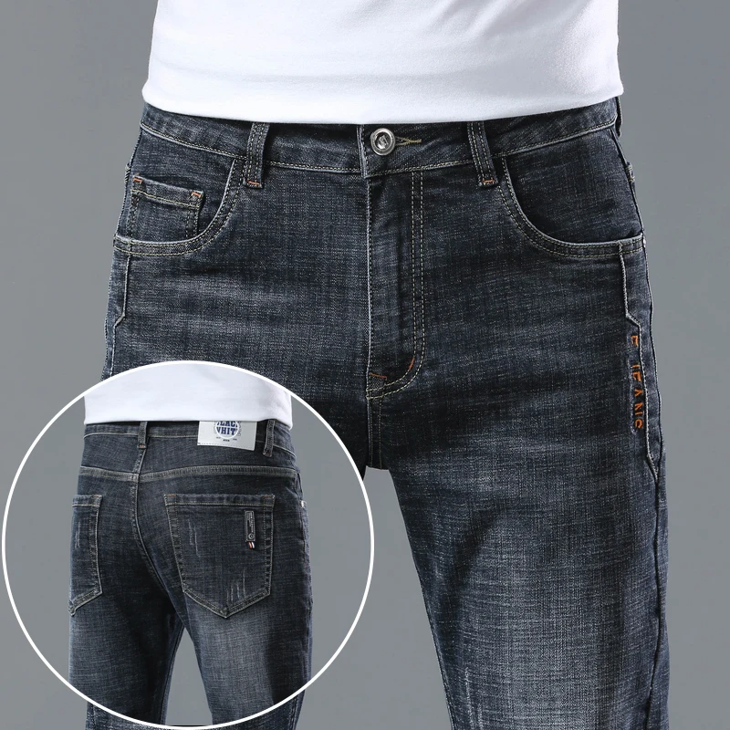 

Autumn New Men's Casual Straight Jeans Cotton Elastic Personality Fashion Youth Slim Street Denim Trousers Male Brand Pants