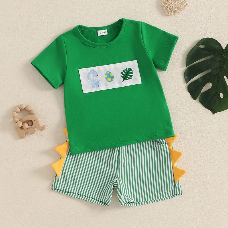 Dino Tee & Striped Shorts Set 3