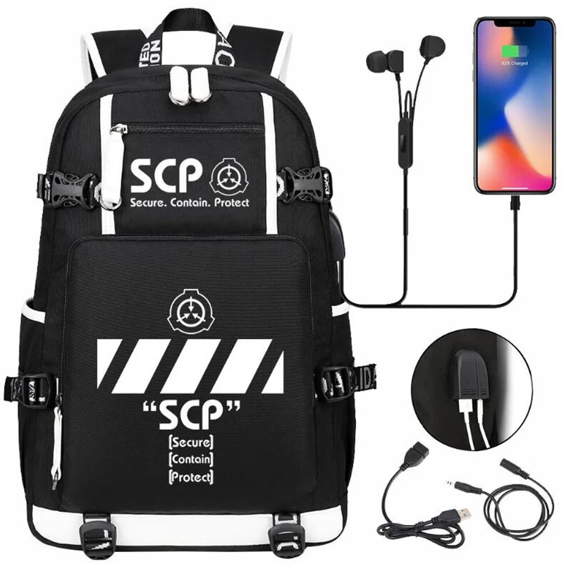 

SCP Foundation Print Backpack Teenarges Students Schoolbag Men Women Causal Black USB Charging Port Laptop Travel Bags Mochila