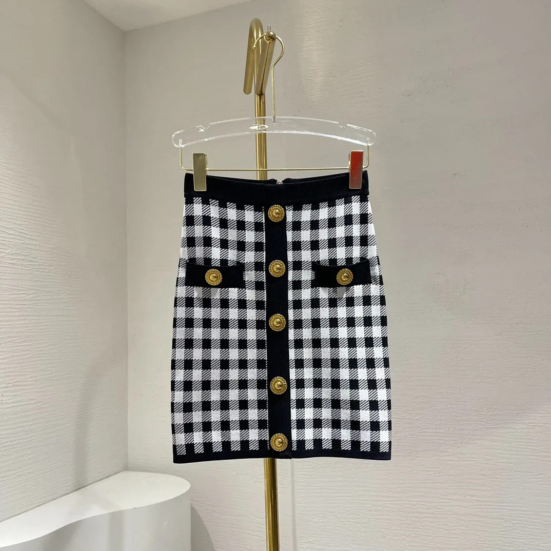 

2024 Fashion Spring Summer High Quality Women Clothing Black White Plaid Mini Skirt