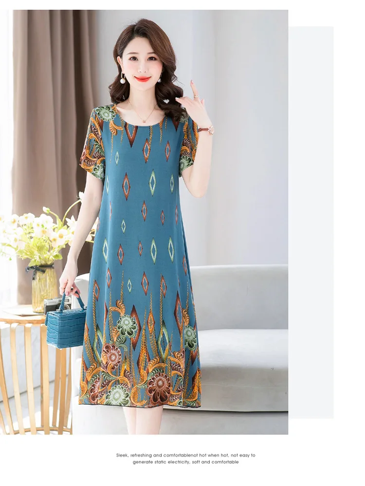 Neue Sommer Hause Kleidung Für Mütter Mittleren Alters Kurzarm Nachtwäsche Kleid Baumwolle Rayon Lange Nachthemd Frauen Nachthemden 5XL – Detail 24