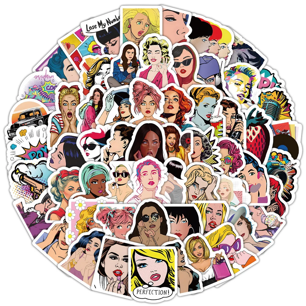 

10/30/50/100pcs Vintage Pop Style Girl Art Waterproof Stickers Decals Laptop Motorcycle Cute Anime Decoration Sticker Kids Toys