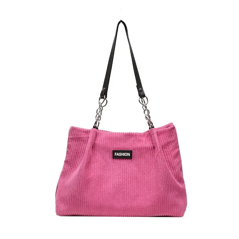 thumbnail image 1 of Bolsos de hombro informales con compartimento interior sólido y cierre de hilo de coser, bolsos de gran oferta para mujer, bolsos de mano de pana a rayas para mujer, 1 of 5