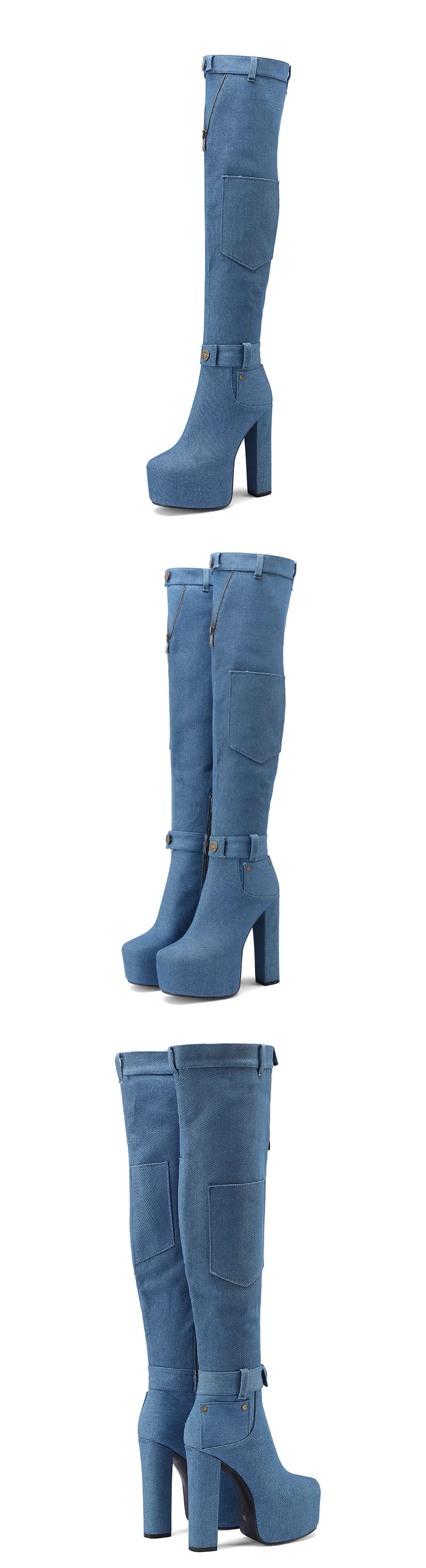 Wearing Mini Bags denim boots High Thick Heels Ultra-High Platform Ankle Buckles Boot Cuffs Belt Buckles Over The Knee Boots