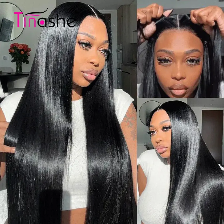 Human Hair Wig Lace Front Wigs Tinashe Ready To Go Lace Front Human Hair Wig Pre Plucked Bone Straight 200 250 Density 13x6 HD Frontal