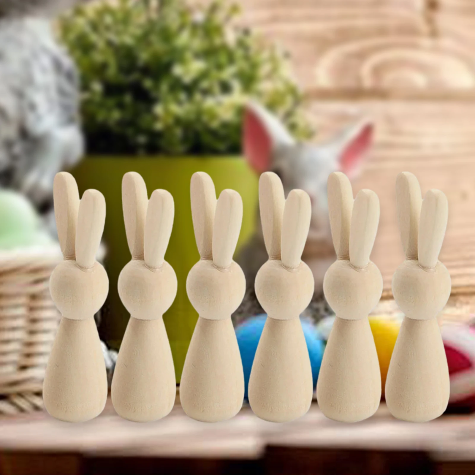 6pcs Wooden Peg Dolls DIY Blank Rabbit Peg Doll Bodies for Craft Making ...