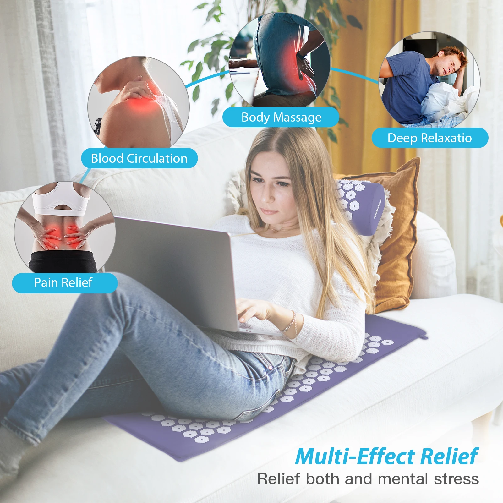 TOMSHOO Acupressure Mat and Pillow Massage Set with Bag for Muscle Relaxation Stress Relief