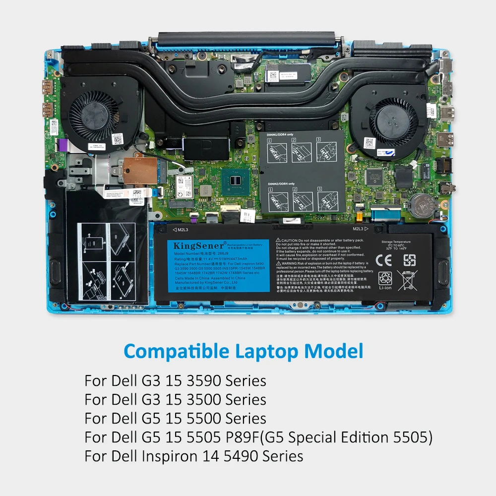 Bateria do Portátil Dell g3 15 3590 3500 g5 15 5500 5505 Dell Inspiron 14 5490 M4gwp Pn1vn Ferramentas Gratuitas 51wh Kingsener266j9 - Imagem 4
