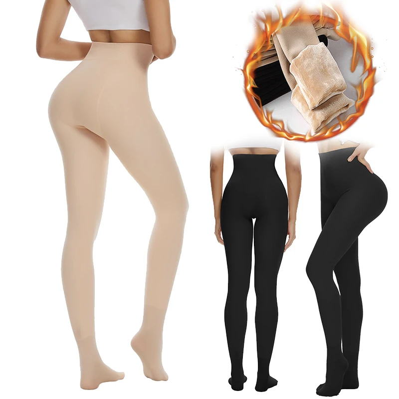 Plus Size Fleece Lined Tights for Women Winter Fake Translucent Warm  Pantyhose High Waisted Leggings - AliExpress