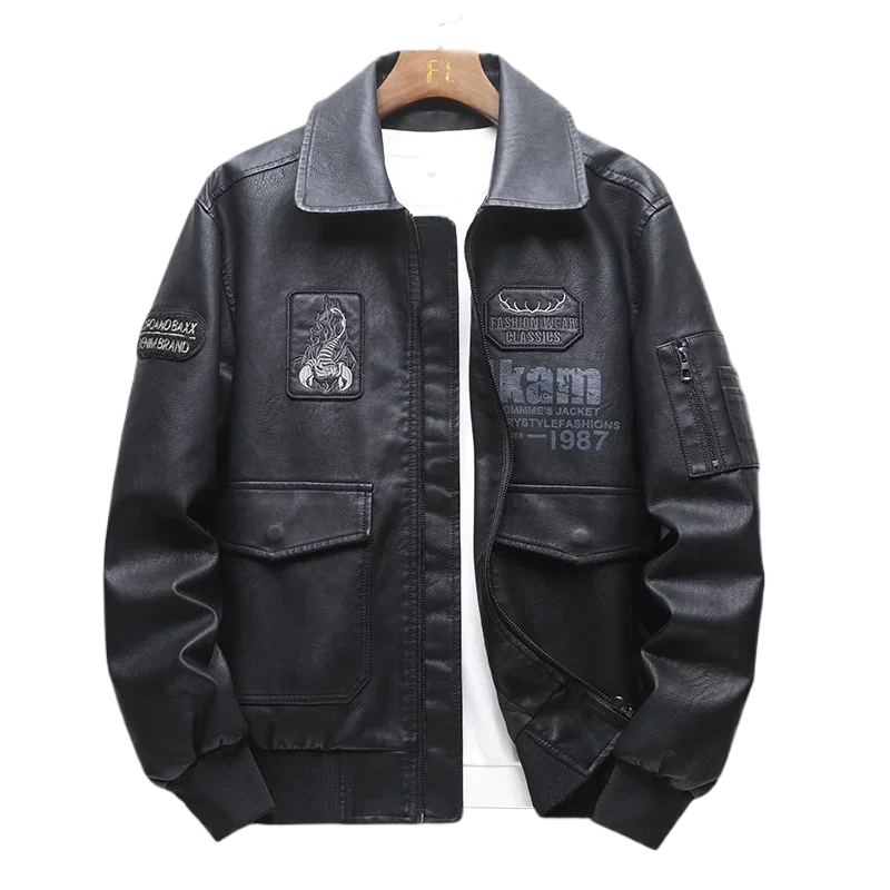 

2023 New Spring and Autumn Men's Leather Shirt Korean Version Trend Fashion Polo Collar Air Force Pilot Motorcycle Jacket