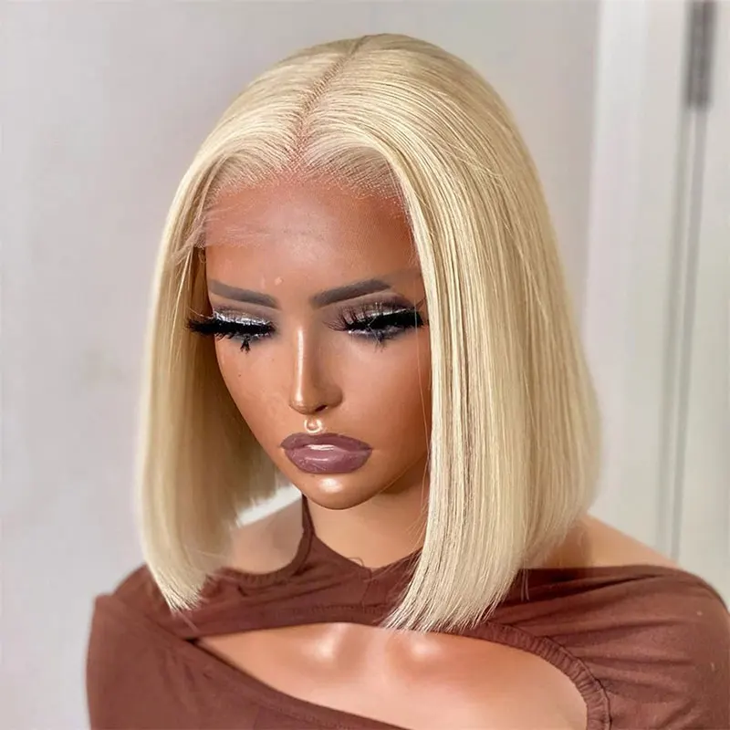 

Honey Blonde Synthetic 13x4 Lace Front Wigs Short Straight Bob Glueless High Quality Heat Resistant Fiber Pre Plucked Hairline