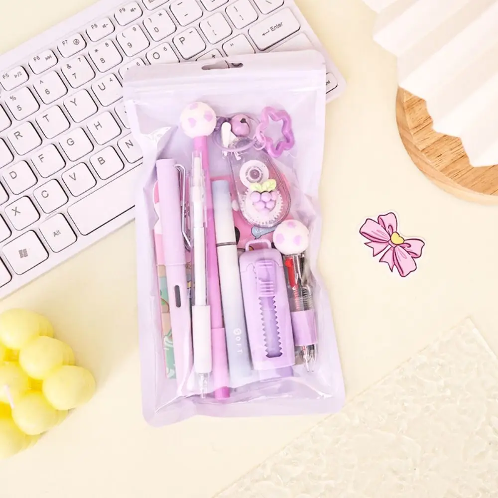 Cartoon School Stationery Set 6 Color Pens Stick Note Student Tools Gift Kit Eraser Large Capacity Learning Gift Box - 2
