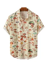 

Рубашки 2022 Summer Men Hawaiian Shirts Lapel Short Sleeve Colorful Element Mushroom Pattern Print Button Up Casual Shirt