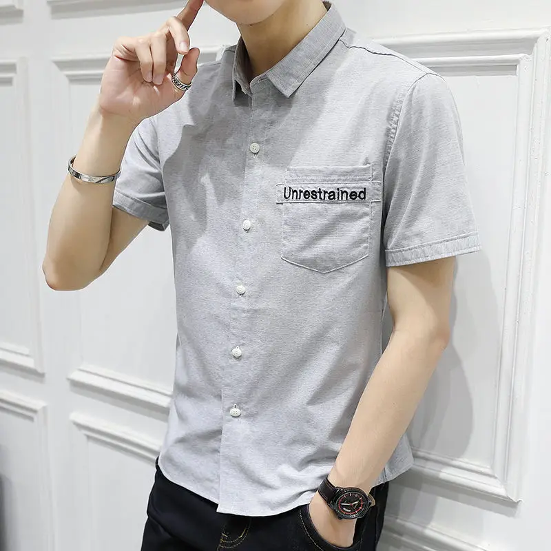 Fashion Lapel Pockets Letter Embroidery Shirts Men's Clothing 2024 Summer New Loose All-match Tops Casual Short Sleeve Shirts
