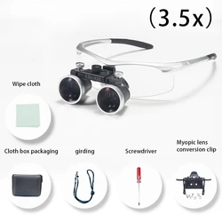 Ultra-Lightweight Optical Dentistry Magnifier for Dental Surgery, 2.5X-3.5X (3.5X Silver)