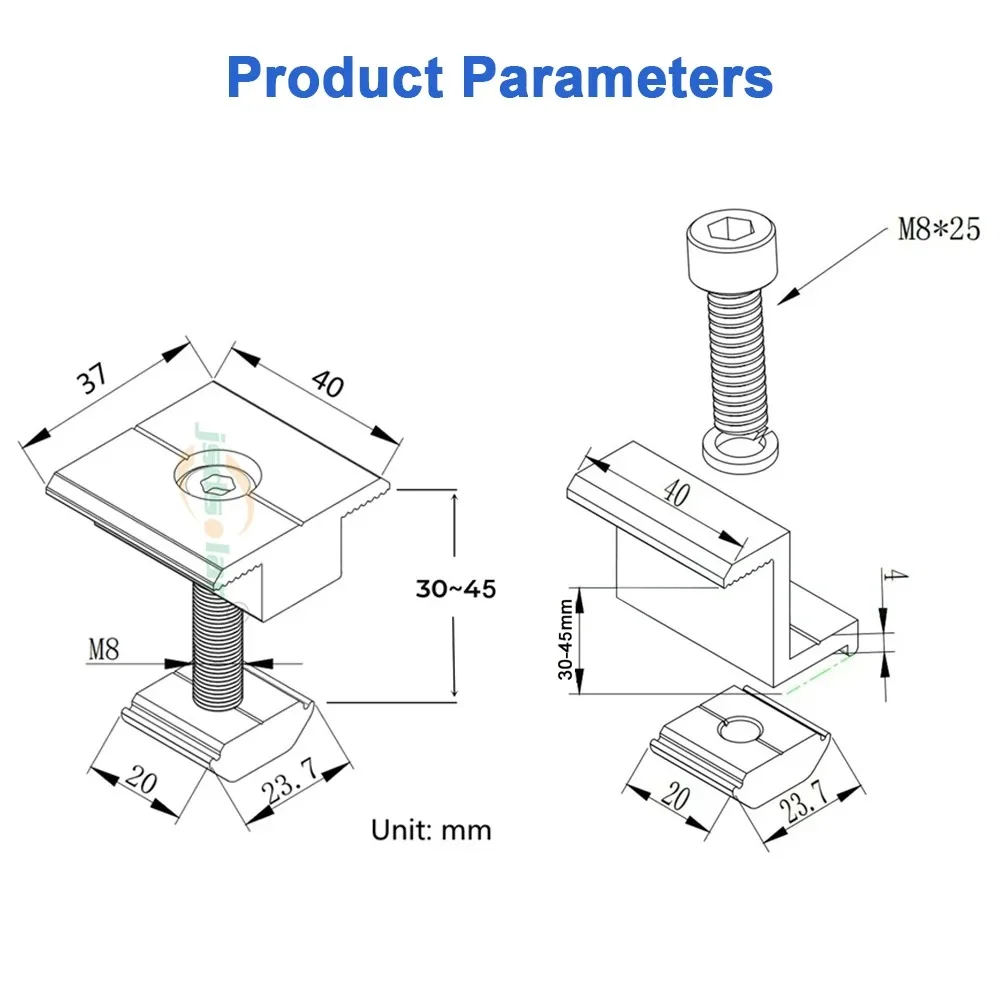 Solar Panel Adjustable Bracket Clamps PV Bracket Mounting Clip Mid And End Clamp For Fixing 30mm 35mm 40mm solar panel mounting set solar panel clips