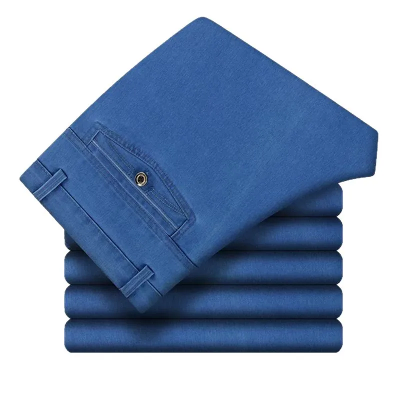 Thick Straight Leg High Waist Elastic Denim Jeans for Middle Aged And Elderly Men Spring Autumn Casual Long Pants 5