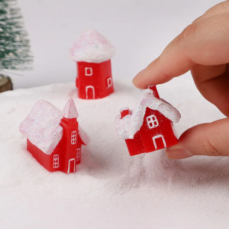 4pcs Christmas Village Resin Figurines Charming Snowy Miniature House Christmas Home Table DIY Decoration 2026 New Year Gifts
