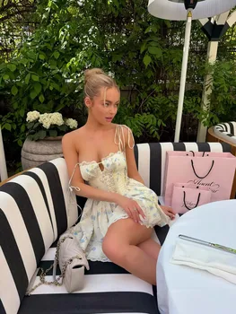 YENKYE French Princess Style Sweet Floral Slim Sling Corset Mini Dress For Pretty Girls Summer Vacation Party Sundress