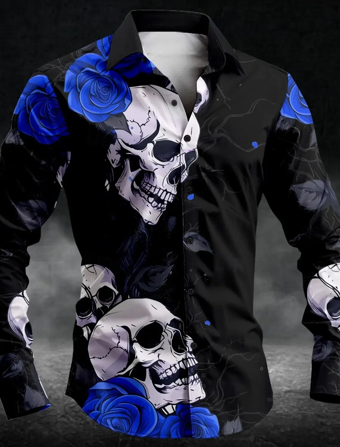 Men's Rose Skull Casual Dark Men's Button-Down Shirt Long Sleeve Party Evening Daily Shirt Collar Button 3