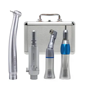 Kit Dentale 4 Pezzi con Turbina LED ad Alta Velocità e Manipolo Angolare a Bassa Velocità + 15 Frese Gratuite con Scatola in Metallo, Pulsante e 3 Getti d'Acqua - Kit Accademico