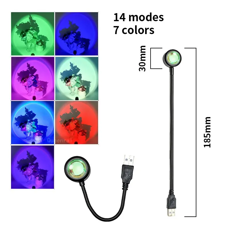 LED USB Sunset Lamp Projector Home Decor RGB Night Light Portable Mood Light For Living Room Wall Photography Neon Lights Lamp