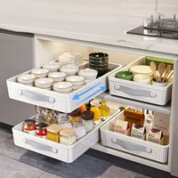Kitchen Drawer No Installation Required Sliding Rail Seasoning Storage Box Wardrobe Gap Multifunctional Box Lower Sink Bowl Rack 1