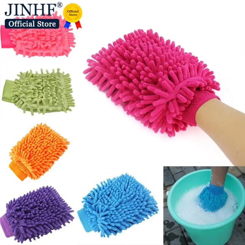 Hot sale 2 in 1 Ultrafine Fiber Chenille Microfiber Car Wash Glove Mitt Soft Mesh backing no scratch for Car Wash and Cleaning