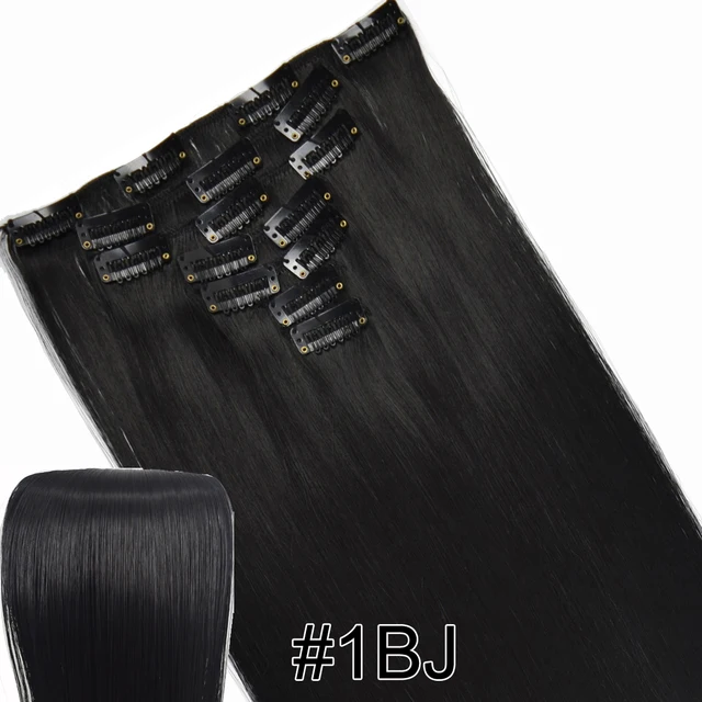 TOPREETY Heat Resistant B5 Synthetic Fiber 130gr Straight clip in hair Extensions 7006 1BJ