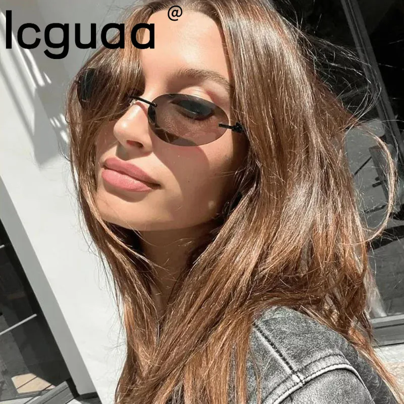 Rim Small Round Y2K Gradient Sier Mirror Ladies Sun Glasses 2022 Brand Rimless Oval Sunglasses_voghion.com
