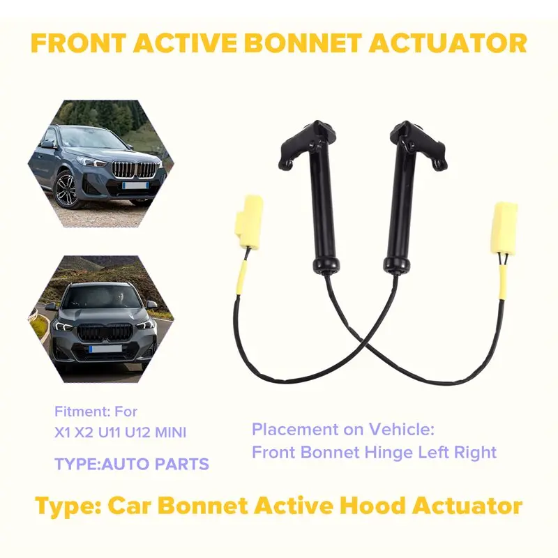 2Pcs 51239883419 BMW X1 X2 U11 U12 미니 컴파트먼트 후드 힌지 센서 용 엔진 프론트 액티브 보닛 액추에이터