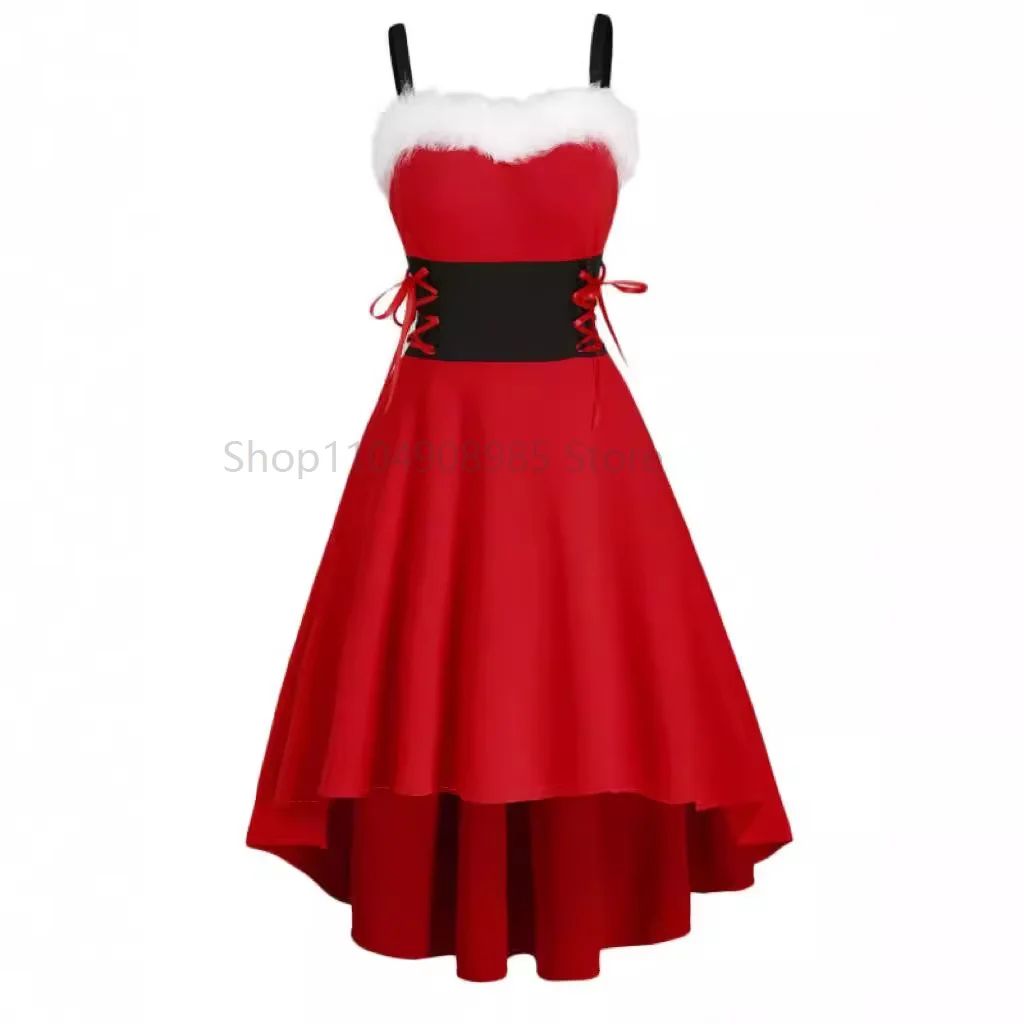 Women's Dress Christmas Plush Collar Off Shoulder Elegant Dress New Year Sexy Merry Christmas Party Gift
