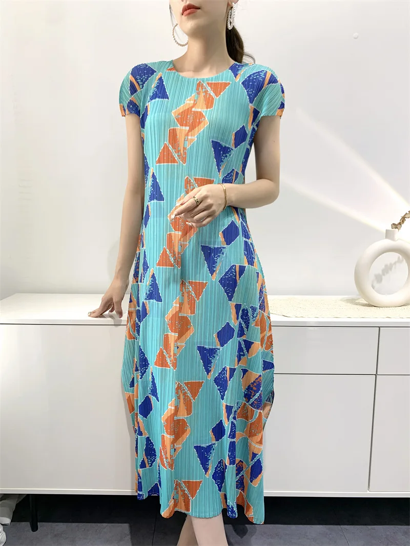 

Miyake 2023 Summer New Split Temperament Age-Reducing Digital Printed Pleated Skirt Medium Length