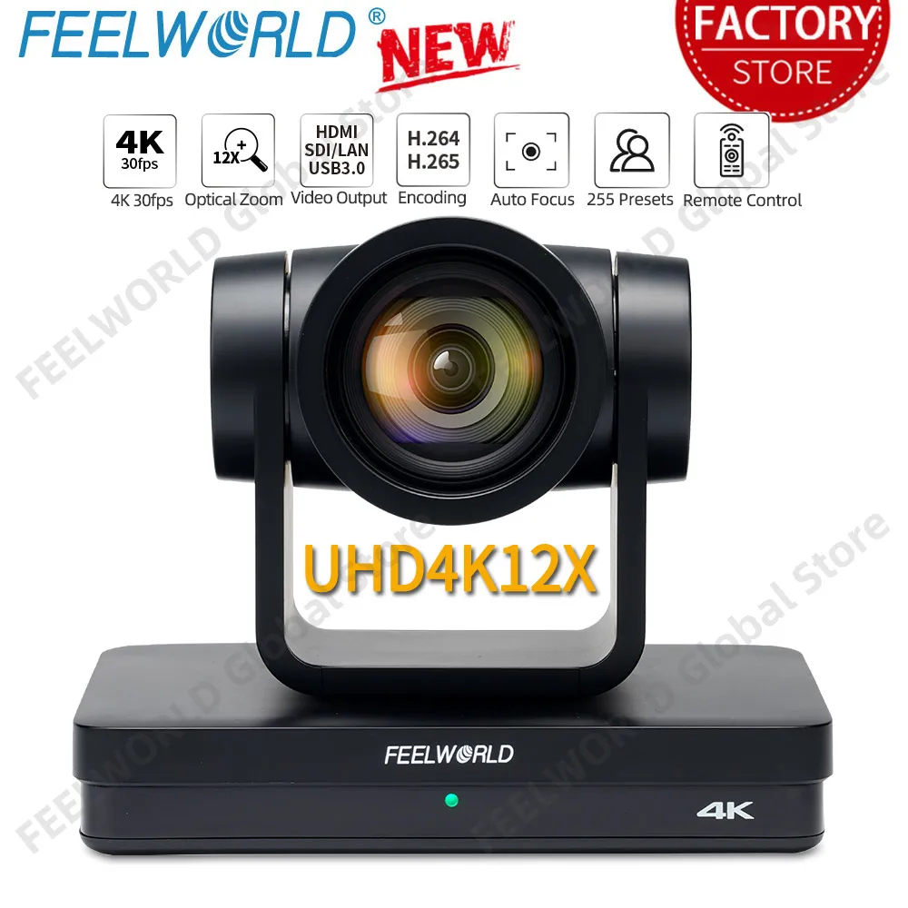 Feelworld UHD4K12X ptzカメラsdi hdmi usb ip 12X光学ズーム4 18k  30FPSビデオ会議用放送ライブストリーミング教育