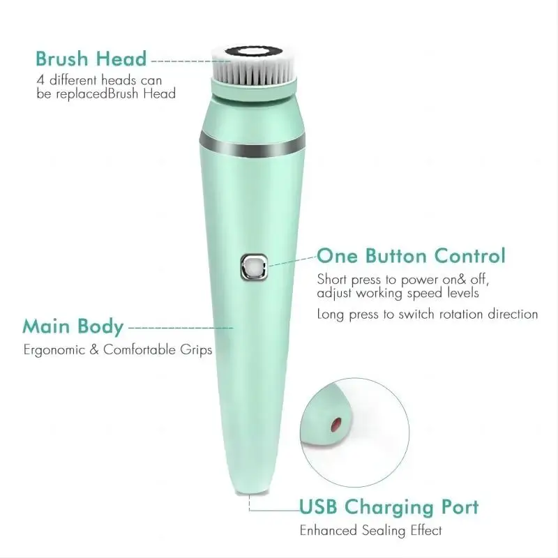 4 in 1 Electric Facial Cleansing Brush Sonic Waterproof Rotate Rechargeable Face Cleaning Device Pore Cleaner Skin Care Tool