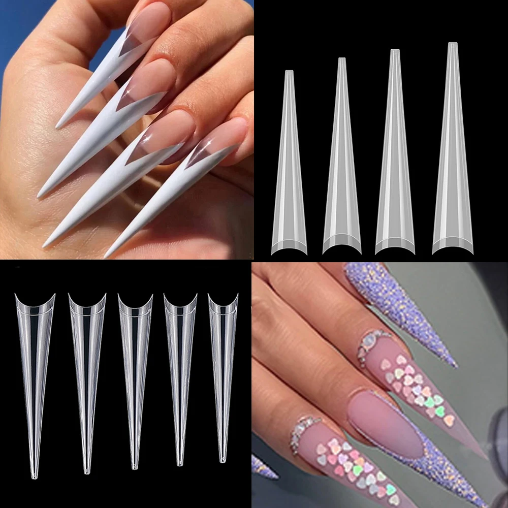 240Pcs Extra Long Stiletto 3XL False Nail Tips Half Cover Artificial Pointed Press On Nail Tip