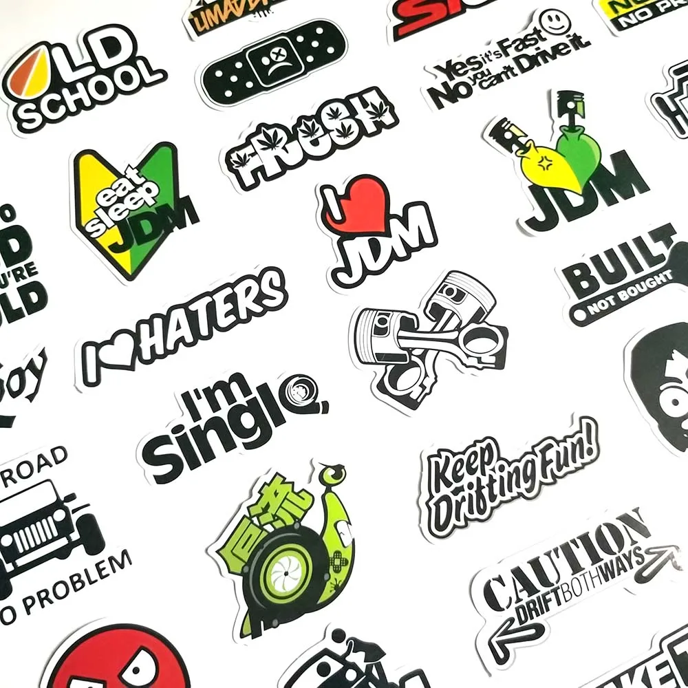 50pcs Funny JDM Styling Stickers Skateboard Luggage Bumper Bike Car Motorcycle Scooter Cool Decals Sticker Bomb Toy Waterproof 3