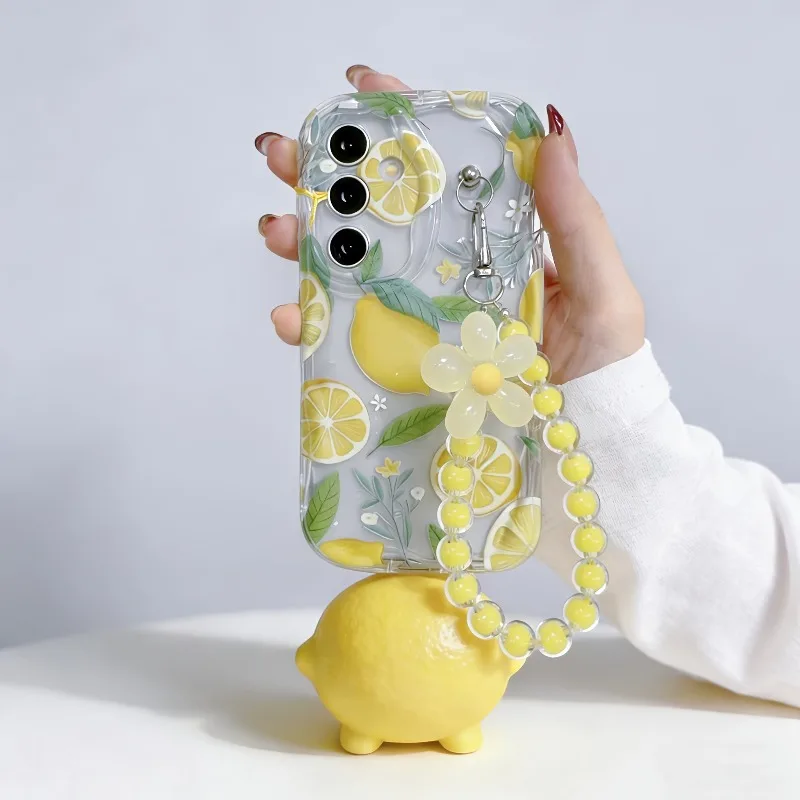 Vibrant Yellow Lemon Flower Lanyard Phone Case Cover