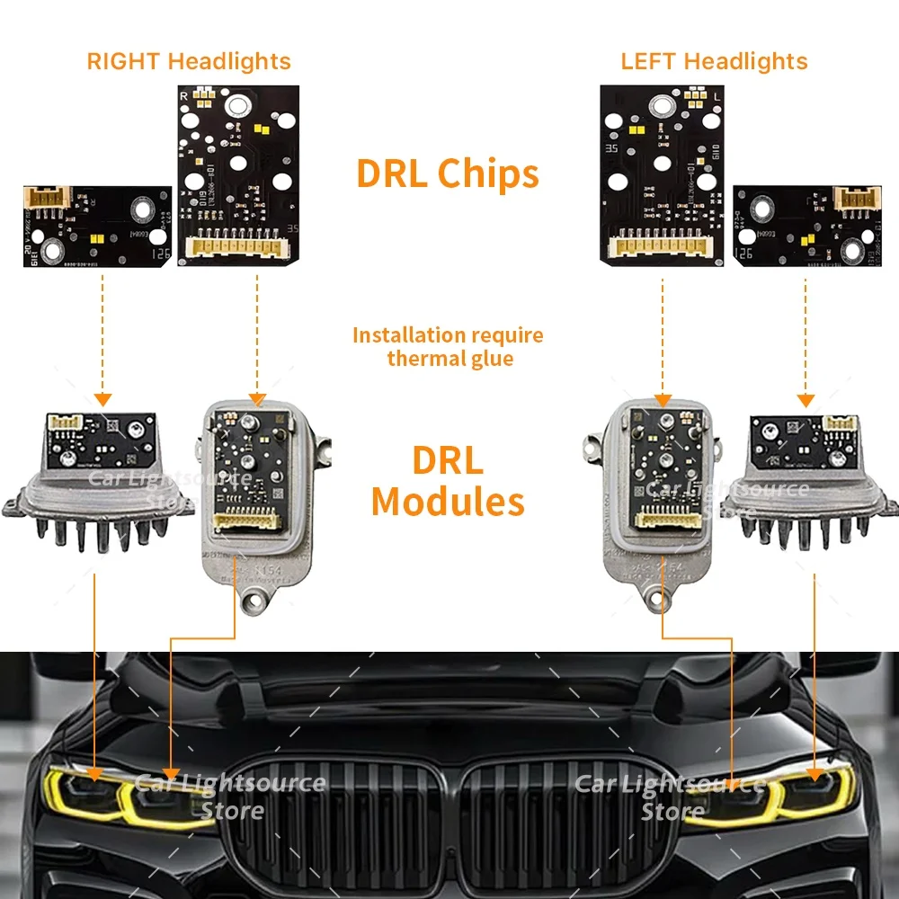 BMW 7 시리즈 G11 G12 LCI 730i 740i 레이저 헤드라이트용 CSL 옐로우 엔젤 아이 LED DRL 보드, 블루 레드 주간 주행등 모듈
