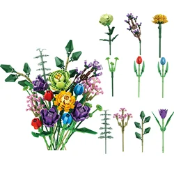 Bloc de construction Bouquet de fleurs modèle 3D, jouet pour fille, décoration de la maison, chrysanthème Rose en pot, assemblage de fleurs en brique, jouet cadeau pour enfant 