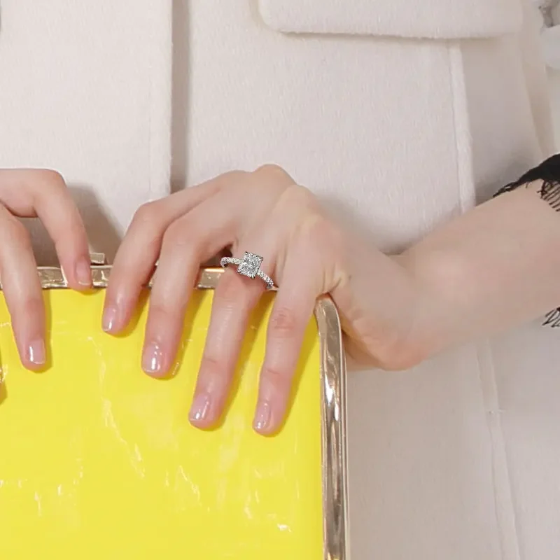 Radiant Cut 1.5 Ct Moissanite Engagement Ring VVS1 D Color 925 Sterling Silver For Women Wedding Anniversary Jewelry