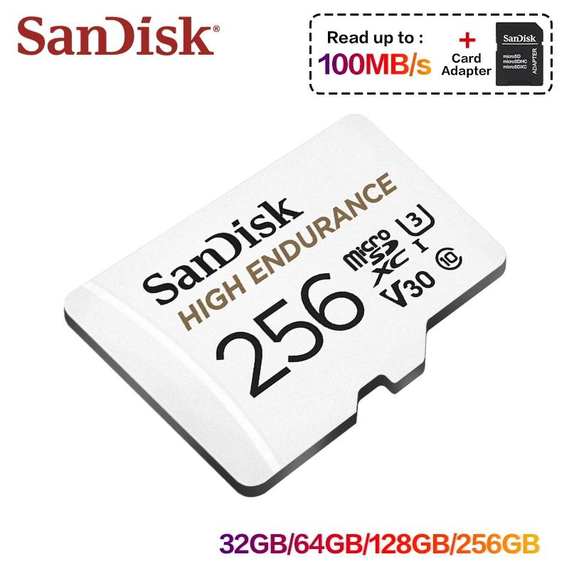 샌디스크 하이 엔듀런스 microSDXC 카드 UHS-I V30 100MB/s 32GB 64GB 128GB 256GB (대시캠, 보안 카메라용) 20000시간 사용 가능