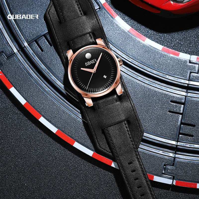 OUBAOER Minimalist Mens Fashion Ultra Thin Watches Simple Men Business Leather Watch Band Quartz Wrist Watch Relogio Masculino