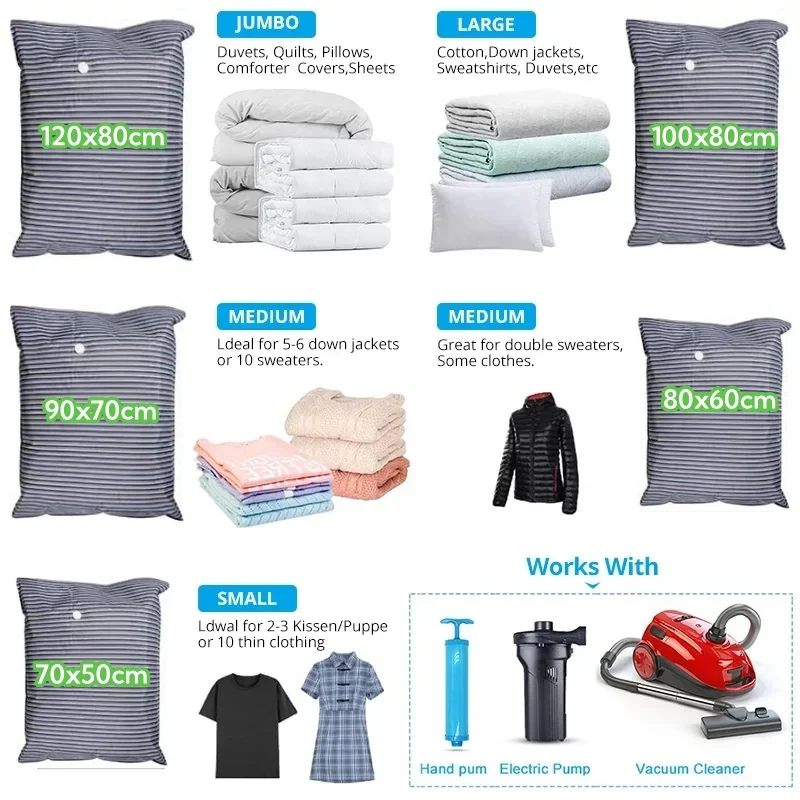 Oxford Fabric Vacuum Storage Bags Save 80% Space - Storage Bags Vacuum Fit Blankets, Bedding, Clothing - Travel Vacuum Bags 5