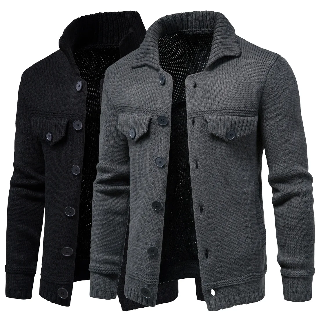 2023 Men Knitted Sweater Jacket Warm and Thicker In Winter Long Sleeve Cardigan Wool Men's Lapel Workwear Cardigan Outer Sweater