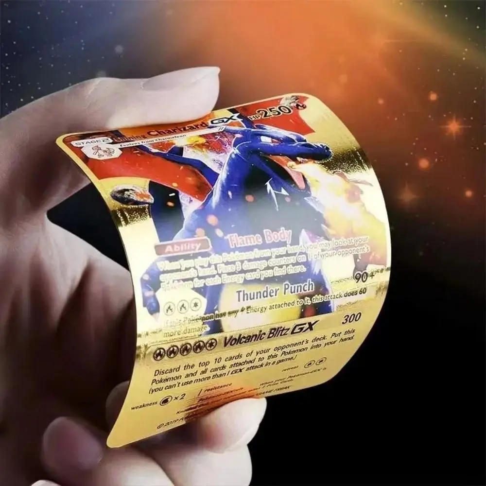 Pokemon Cards Gold Foil Card English French German Spanish Gold Black Silver Kids Battle Card Birthday Gift
