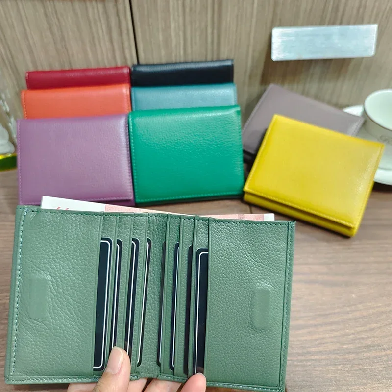 

Classic Solid Color Organizer Coin Pocket Purse Soft Genuine Cow Leather Ladies Card Holders Money Bag Short Wallet for Women