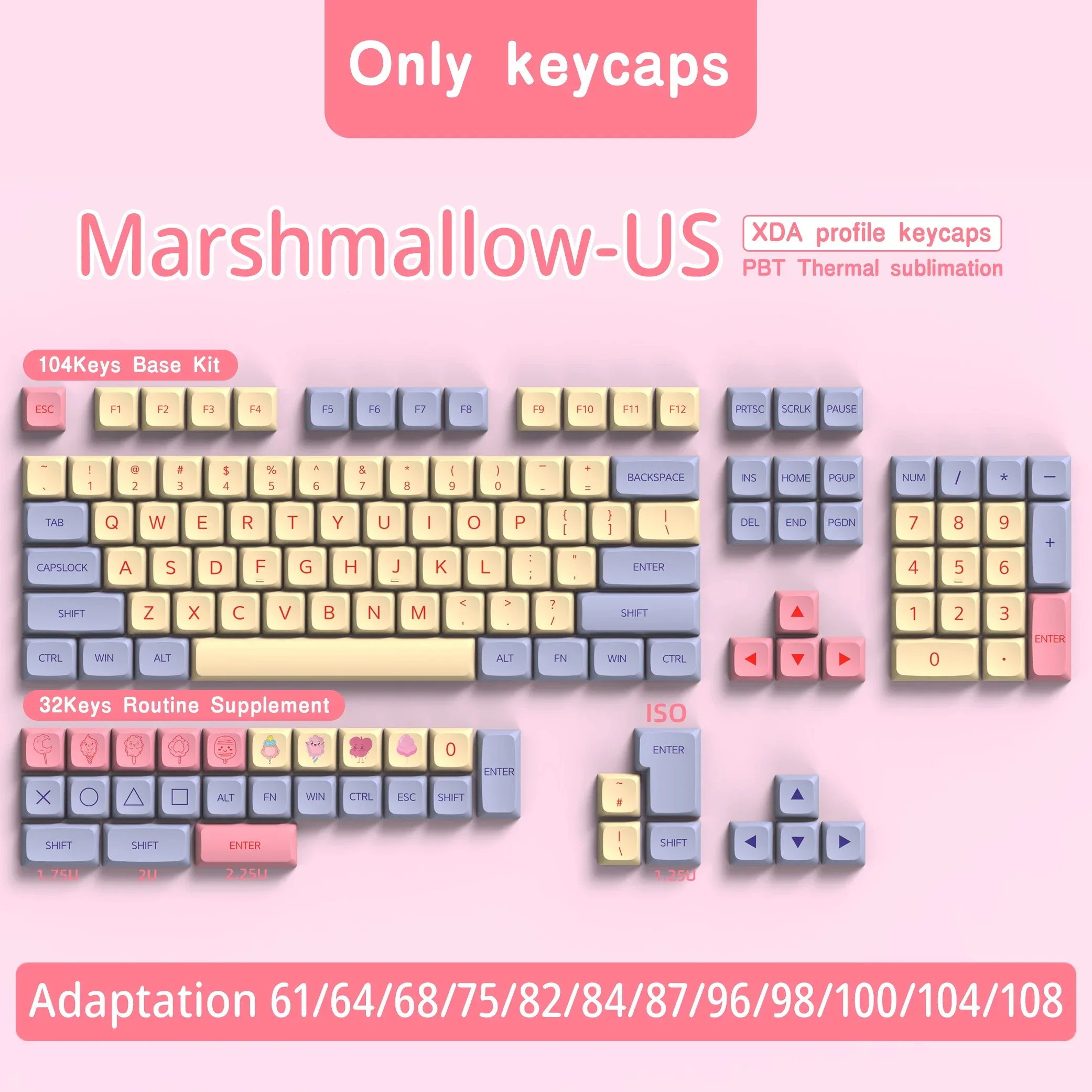 Qwertz-marshmallow Keycaps para Teclado Mecânico Caps Espanhol Francês Alemão Português Azerty Perfil Xda - Imagem 2