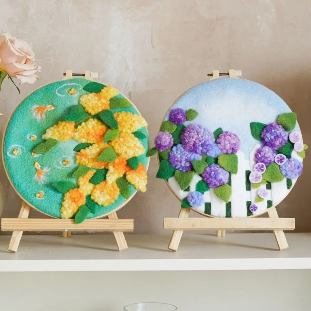 DIY Wool Painting Kits 20x20cm With Frame Modern Creative Needle Felt Painting Flowers Picture