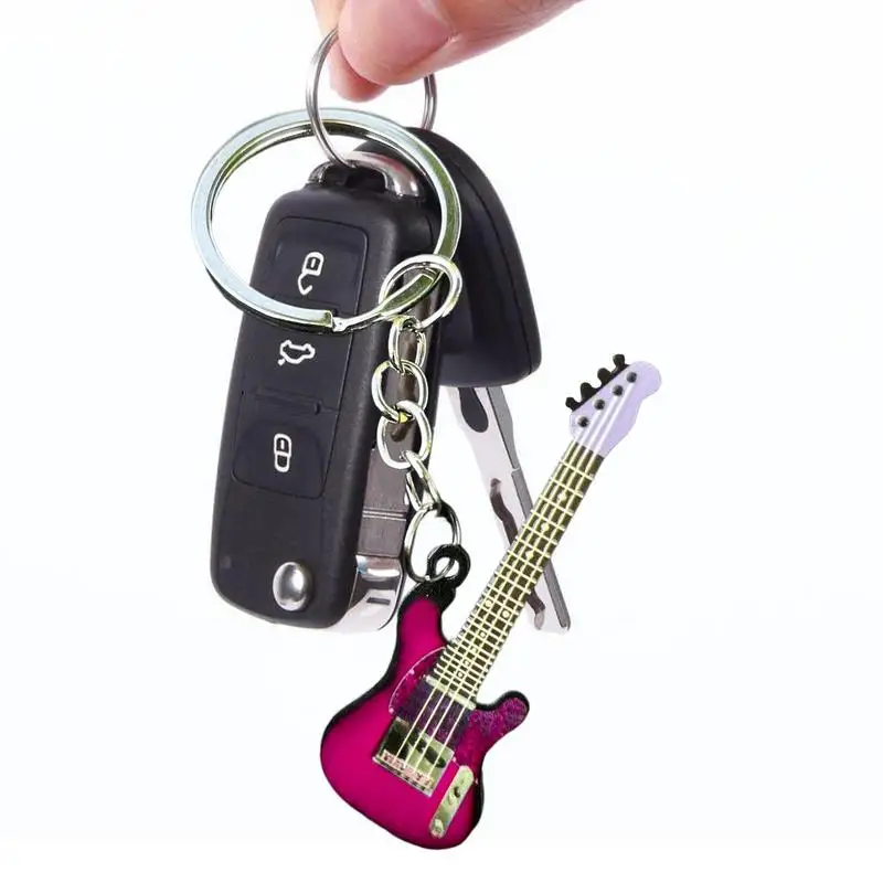 Bass Guitar Keychain Instrument Keychain Music Key Chains Stainless Steel Guitar Ornament Mini For Player guitar keychain